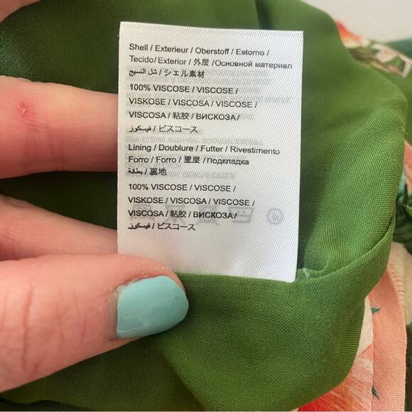 Farm Rio Anthropologie Elinor Tunic Dress Ruffles Long Sleeves Green Pink SMALL - Picture 12 of 14